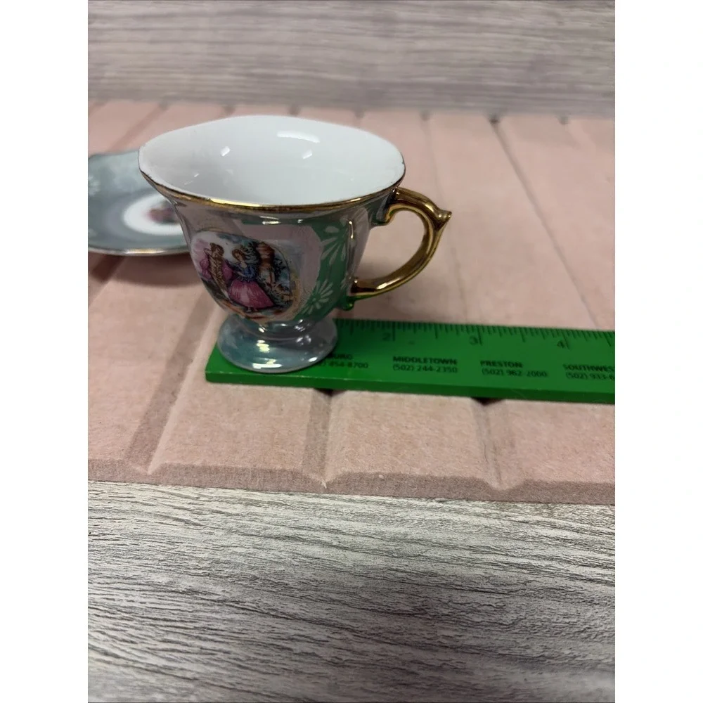 Vintage Blue Luster Demitasse Footed Tea Cup and Leaf Shaped Saucer (e2)